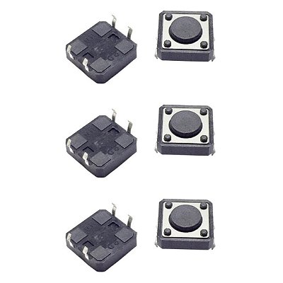 Tact Switch KFC-A06 - 4 Pinos, 12x12x4.3mm, Preto, Ângulo 180°