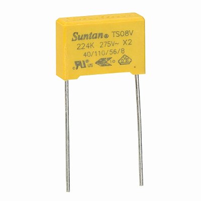 Capacitor Poliéster 220nF X2 275VAC para Filtro EMI/RFI Passo 22,5mm