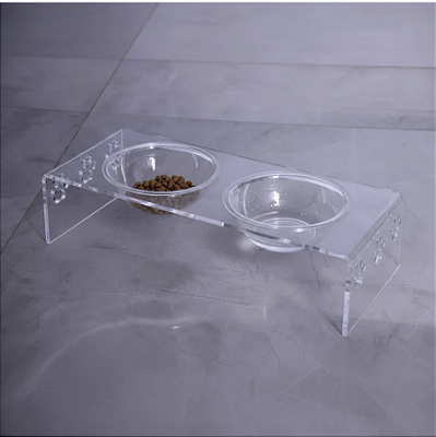Comedouro Cachorro e Gato Compartimento Duplo P 300ml Acrílico 35cm Acripet House