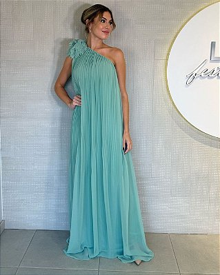 Vestido Longo Plissado Verde Menta - V048