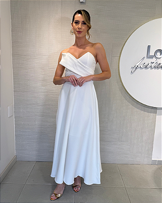 VSBW 591410 Vestido De Noiva Longuete Decote Tomara Que Caia Em V - Off White