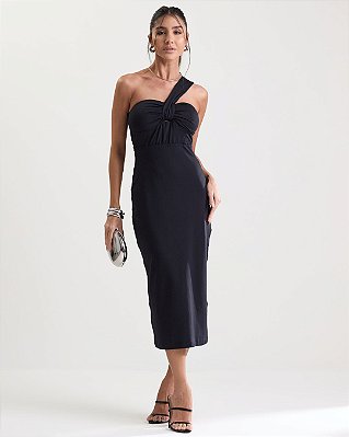 VCT 60387 Vestido Midi Decote Um Ombro - Preto