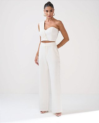 VCT 50237 Conjunto Alfaiataria Top Em Cropped Um Ombro - Off White