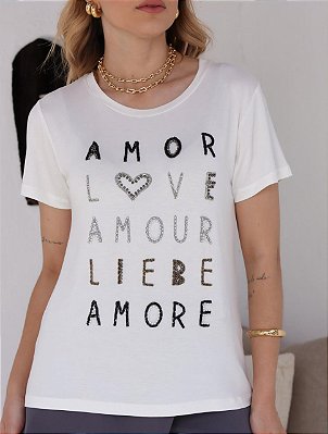T-Shirt Bordada Pedraria Amore