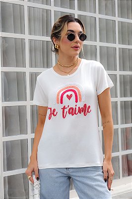 T-Shirt Bordada Pedraria Je T’aime