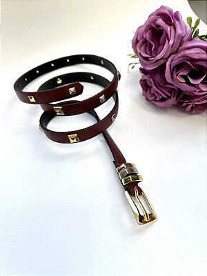 Cinto Couro Fino Cereja