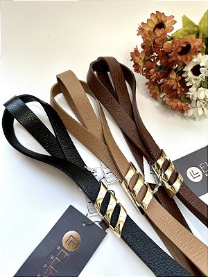 Cinto Couro Fino Fivela Três Barras