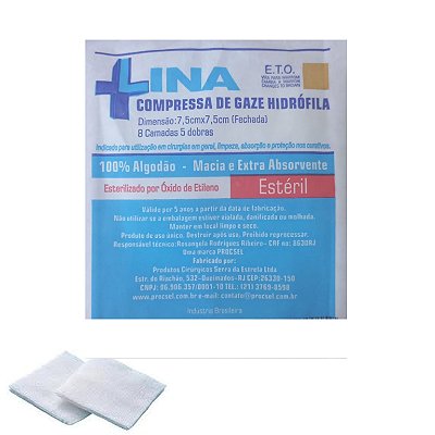 Gaze Esterilizada 13 Fios 7,5cm x 7,5cm - Lina