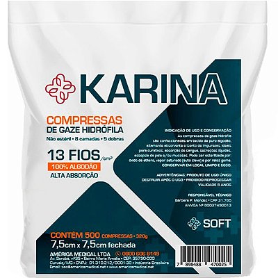 Compressa de Gaze Karina 13 Fios Não Estéril 500 Und - America