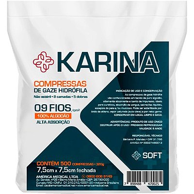 Compressa de Gaze Karina 9 Fios Não Estéril 500 Und - America