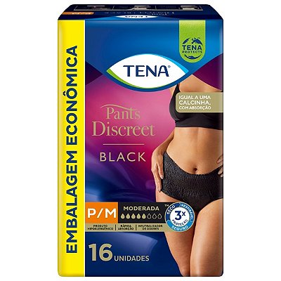 Roupa Íntima Tena Discreet Black P/M com 16 Unidades - Tena