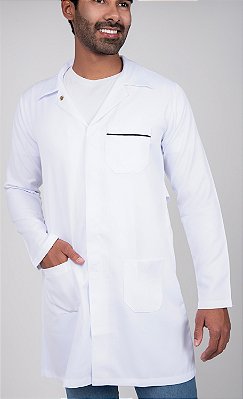 Jaleco Masculino Microfibra Gabardine com Viés Azul no Bolso