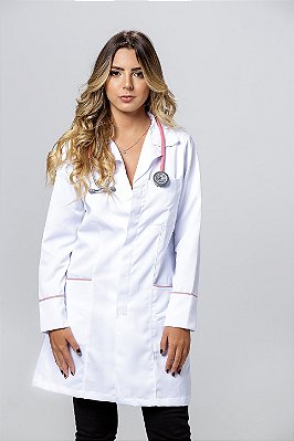 Jaleco Feminino Gabardine Acinturado Com Viés Colorido