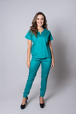 Scrub Feminino Sarja Verde Jade Calça Jogger