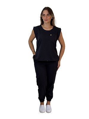 Conjunto Feminino Gabardine Premium Decote Redondo Manga Japonesa