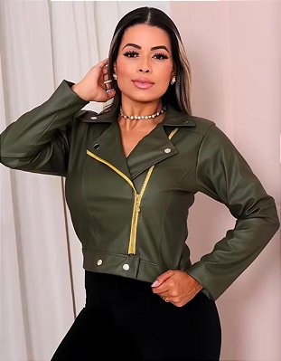 Jaqueta Biker Feminina Couro Fake Forrada