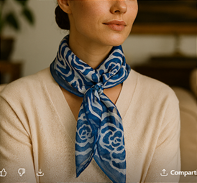 Lenço Azulejo Azul e Branco 100% seda | 90x90cm