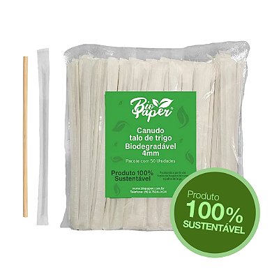 Canudo Suco de Talo Cereal Compostável 50 unidades - Bio Paper