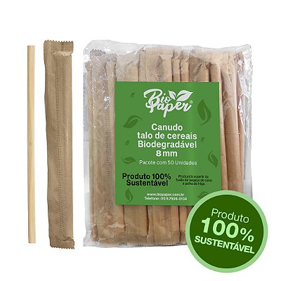Canudo Milk Shake de Talo Cereal Compostável 50 unidades - Bio Paper