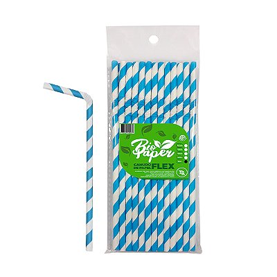 Canudo de Papel Flexível 6mm Azul 25 unidades - Bio Paper