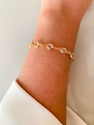 PULSEIRA TIFFANY CRISTAL - 16CM + 5CM EXTENSOR -FOLHEADO A OURO