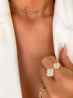 CHOKER DE NÓ - 36CM + 5CM EXTENSOR - FOLHEADA A OURO 18K