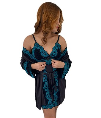 Kit Robe e Camisola em Renda
