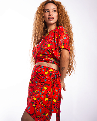 SAIA ENVELOPE ESTAMPADA EM VISCOSE - VERMELHO CORTEJO
