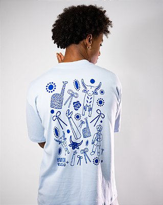 CAMISETA OVERSIZED 100% ALGODÃO - REISADO - AZUL CÉU