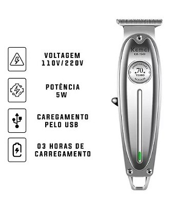 Aparador De Pelo E Cabelo Kemei Prateado Km 1949