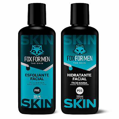 Combo SKIN Fox For Men — Esfoliante Pré-Barba + Hidratante Pós-Barba 120g