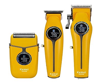 Kit Profissional Kemei KM-8566 3 em 1 – Máquina de Corte, Acabamento e Shaver Sem Fio