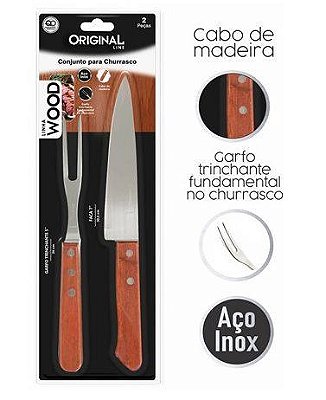 Kit Churrasco Inox Wood com 2 Peças Original Line Ref.SL0457