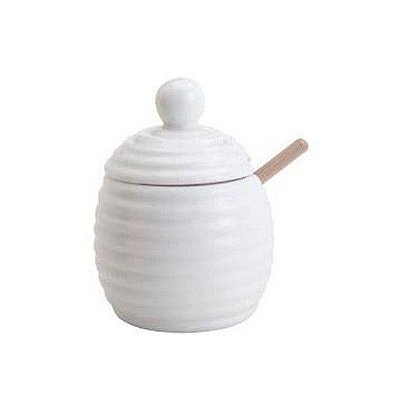Meleira de Porcelana com Espátula em Madeira 250ml Hauskraft Ref.PCLN-016