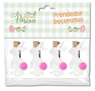 Prendedor de Páscoa Decorativo Branco com 4 Peças Multiart Ref.MDN0029