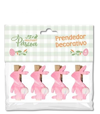 Prendedor de Páscoa Decorativo Rosa com 4 Peças Multiart Ref.MDN0029