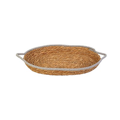 Cesto Oval de Fibra Natural e Algodão com Alça Cinza 46x27x5cm Paramount Ref.3062