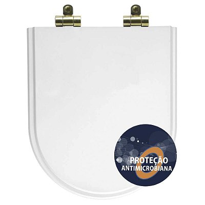 Assento Sanitário Poliéster Antibactéria Soft Close Carrara Branco para Vaso Deca com Ferragem Dourada