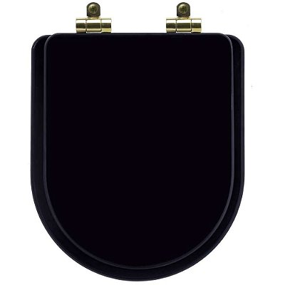 Assento Sanitário Poliéster Soft Close Level Preto para Vaso Deca com Ferragem Dourada