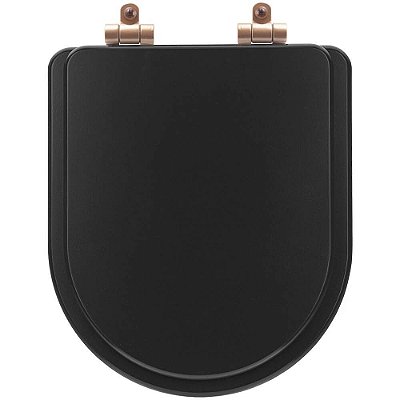 Assento Sanitário Poliéster Soft Close Smart Onix (Preto Fosco) para Vaso Celite com Ferragem Rose Gold