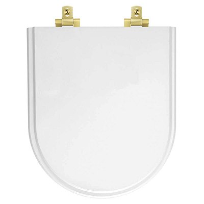 Assento Sanitário MDF Soft Close Carrara Branco para Vaso Deca com Ferragem Dourada