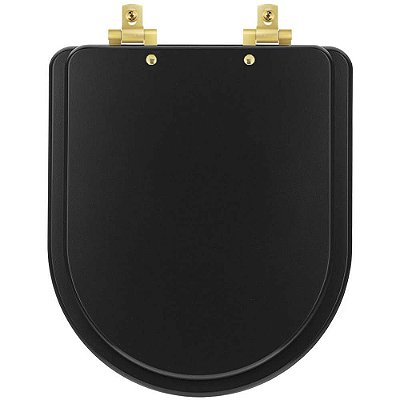 Assento Sanitário MDF Soft Close Level Preto Fosco para Vaso Deca com Ferragem Dourada
