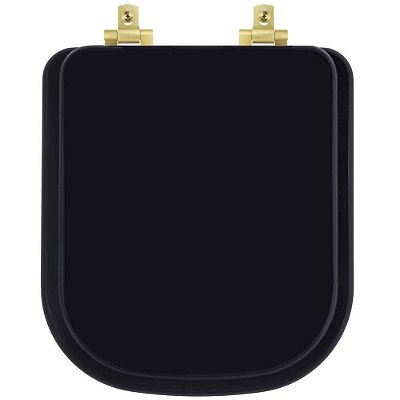 Assento Sanitário MDF Soft Close Quadra Preto para Vaso Deca com Ferragem Dourada