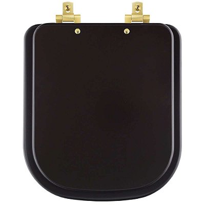 Assento Sanitário MDF Soft Close Quadra Marrom Fosco para Vaso Deca com Ferragem Dourada