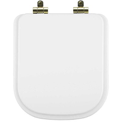 Assento Sanitário Poliéster Soft Close Quadra Branco para Vaso Deca com Ferragem Dourada