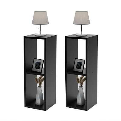 Conjunto Mesa De Cabeceira Pequena 20x20x60cm Diamante Preto Quarto Sala