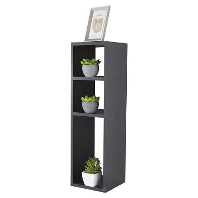 Mesa de Cabeceira com Nichos Preto Cama Solteiro Quarto Sala 70cm
