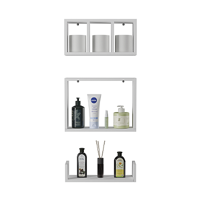 Conjunto Kit 3 Nichos Prateleiras Decorativas Branca para Banheiro