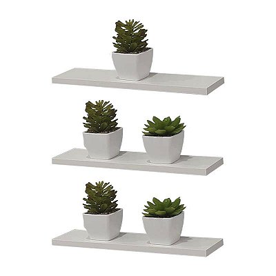 Kit Com 3 Prateleiras Brancas 40x20cm Com Suporte Invisivel