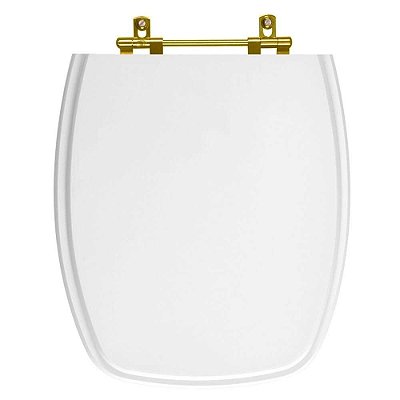 Assento Sanitário Poliester Stylus Branco Ferragem Dourada para Vaso Celite